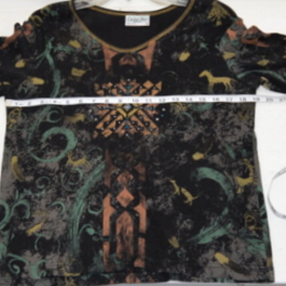 Cactus Bay Apparel Women's Rhinestone Multicolor 3/4 Sleeve Top – Size: Medium - Picture 5 of 10